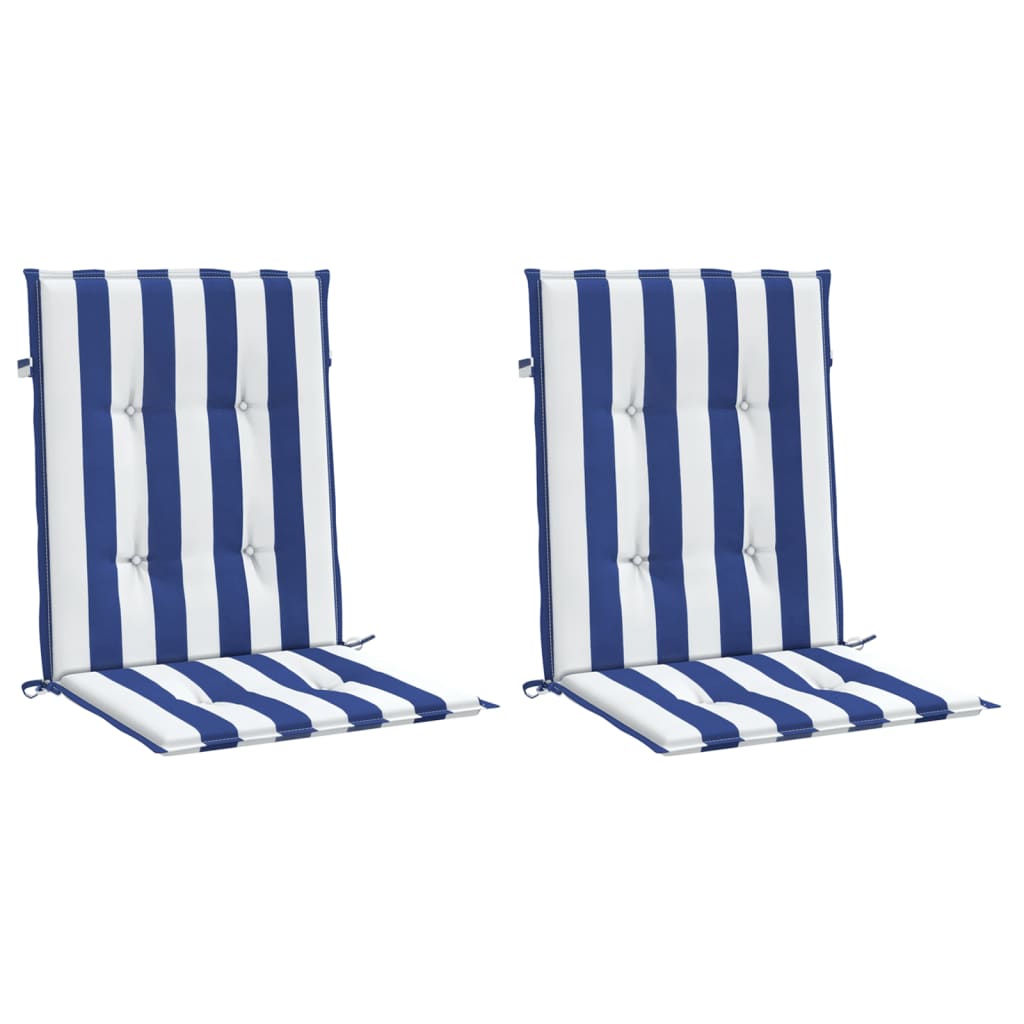Cuscini Sedia Schienale Basso 2pz Strisce Bianche e Blu Tessuto