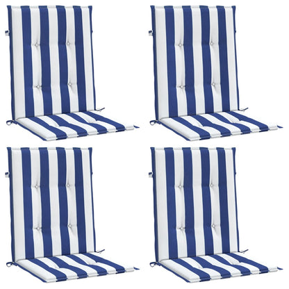 Cuscini Sedia Schienale Basso 4pz Strisce Bianche e Blu Tessuto