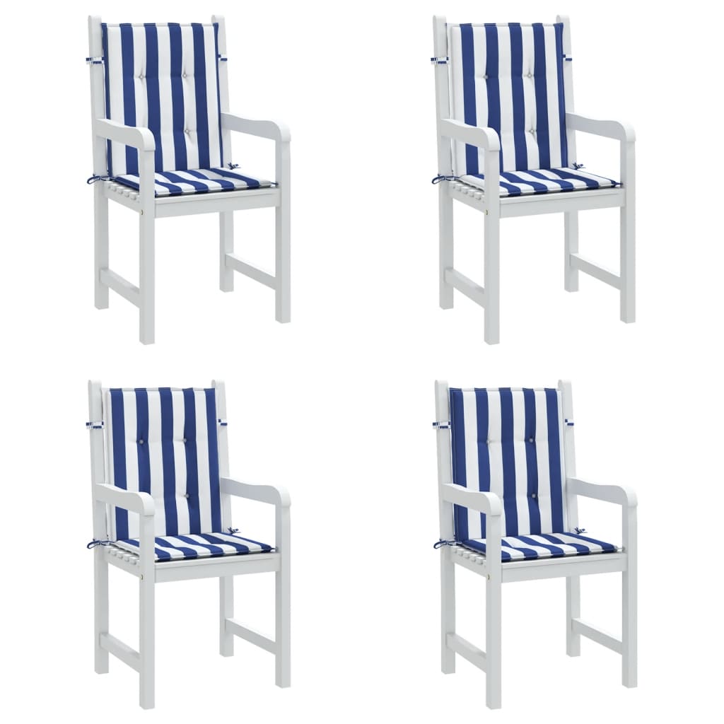 Cuscini Sedia Schienale Basso 4pz Strisce Bianche e Blu Tessuto