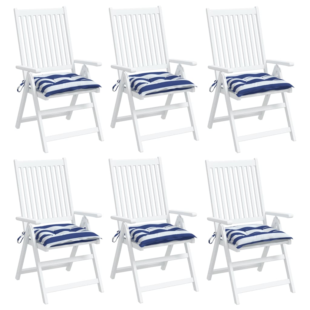 Cuscini per Sedia 6pz Bianco e Blu 50x50x7 cm Tessuto Oxford