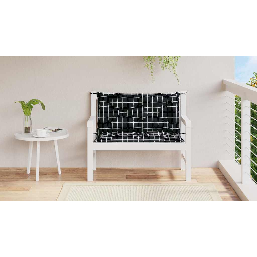 Cuscini Panca da Giardino 2pz a Quadri Nero 100x50x7 cm Tessuto