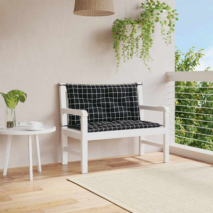 Cuscini Panca da Giardino 2pz a Quadri Nero 100x50x7 cm Tessuto