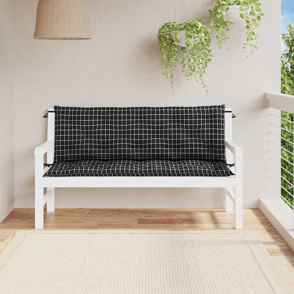 Cuscini Panca da Giardino 2pz a Quadri Nero 150x50x7 cm Tessuto