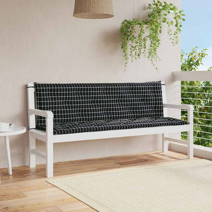 Cuscini Panca da Giardino 2pz a Quadri Nero 150x50x7 cm Tessuto