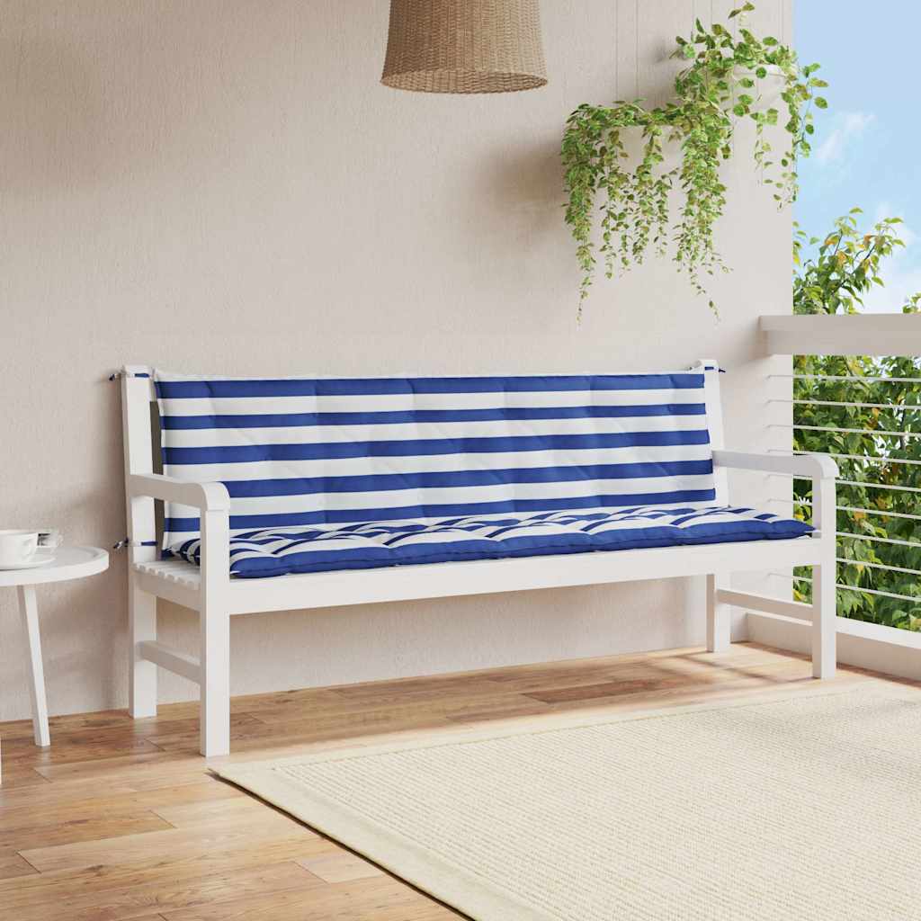 Cuscini per Panca 2 pz Strisce Blu e Bianche in Tessuto Oxford
