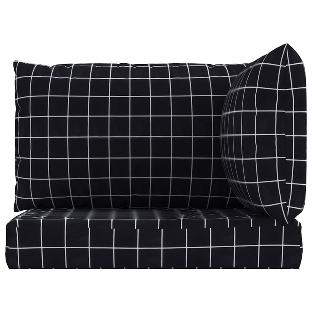 Cuscini per Pallet 3 pz Motivo a Quadri Nero in Tessuto Oxford