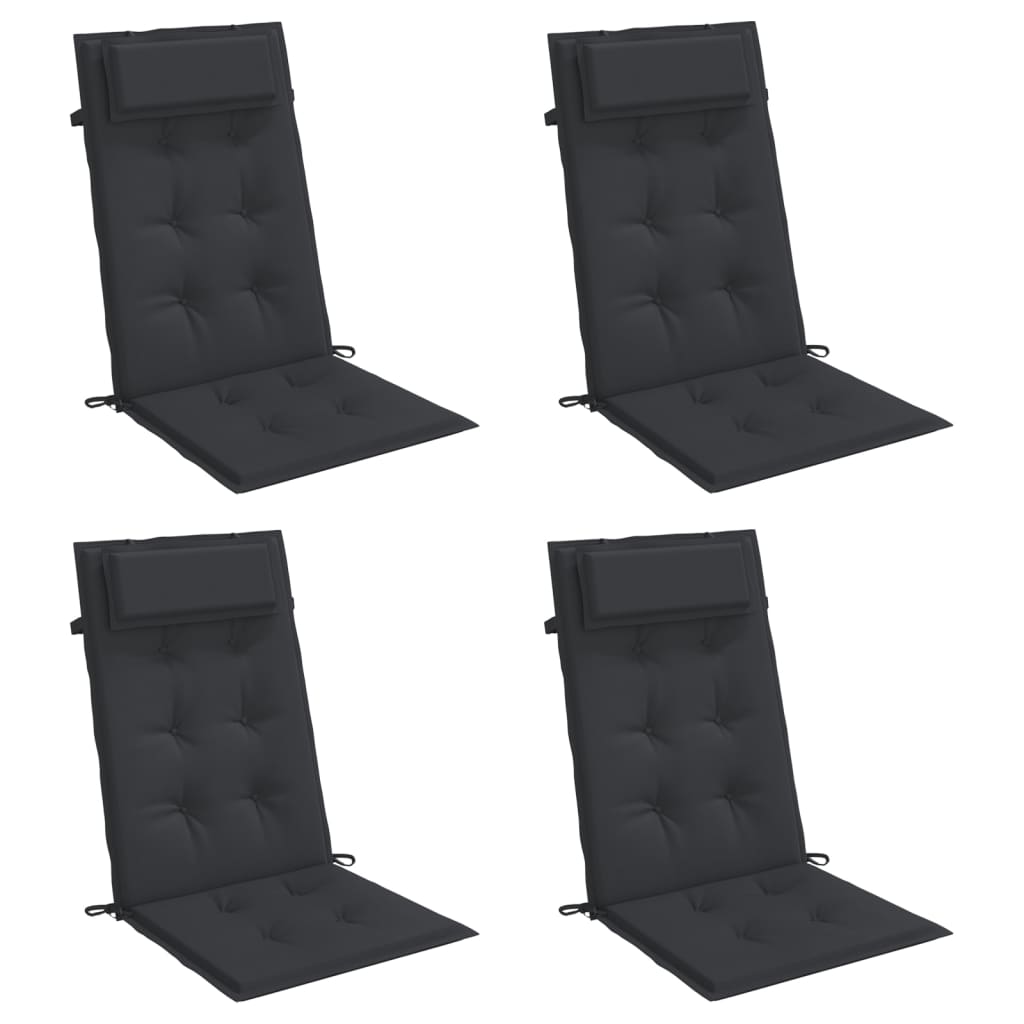 Cuscini per Sedia con Schienale Alto 4pz Nero in Tessuto Oxford
