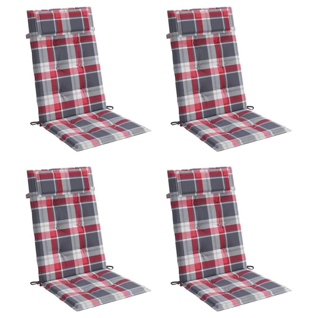 Cuscini Sedia Schienale Alto 4 pz a Quadri Rosso Tessuto Oxford
