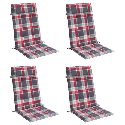 Cuscini Sedia Schienale Alto 4 pz a Quadri Rosso Tessuto Oxford