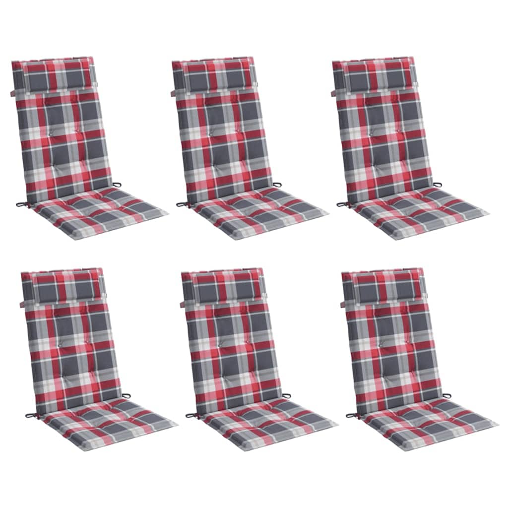 Cuscini Sedia Schienale Alto 6 pz a Quadri Rosso Tessuto Oxford