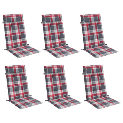 Cuscini Sedia Schienale Alto 6 pz a Quadri Rosso Tessuto Oxford