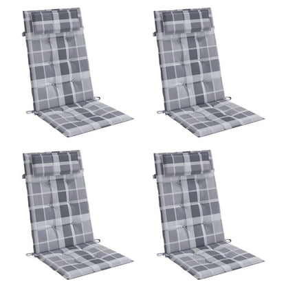 Cuscini Sedia Schienale Alto 4pz a Quadri Grigio Tessuto Oxford