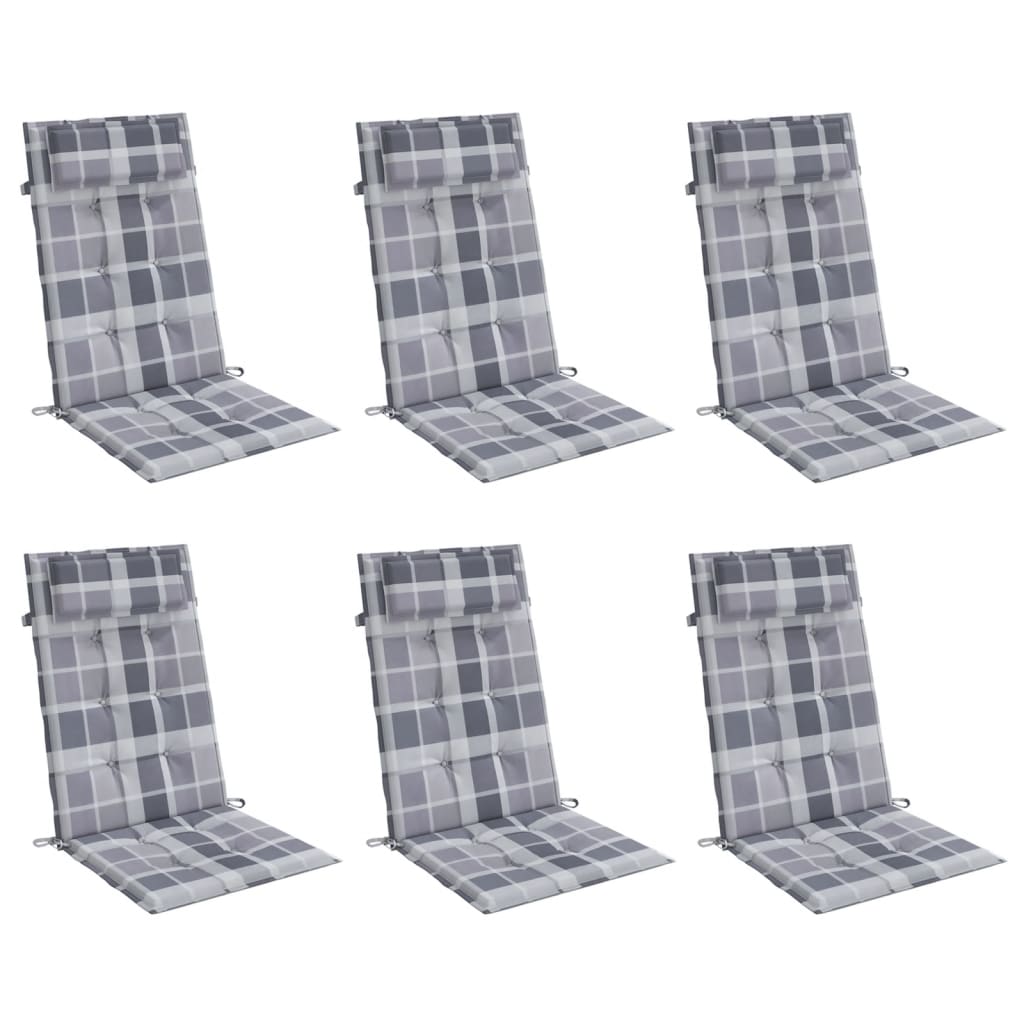 Cuscini Sedia Schienale Alto 6pz a Quadri Grigio Tessuto Oxford