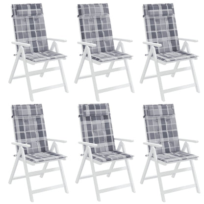 Cuscini Sedia Schienale Alto 6pz a Quadri Grigio Tessuto Oxford
