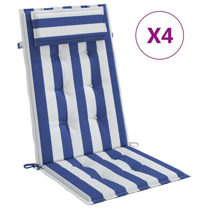 Cuscini Sedia Schienale Alto 4 pz Bianco e Blu Tessuto Oxford