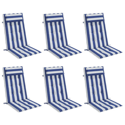 Cuscini Sedia Schienale Alto 6 pz Bianco e Blu Tessuto Oxford