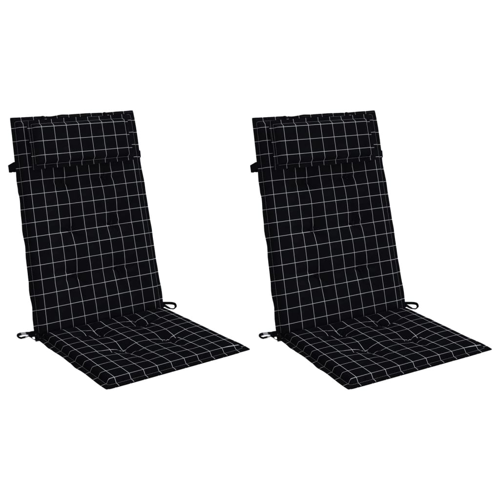 Cuscini Sedia Schienale Alto 2 pz a Quadri Nero Tessuto Oxford