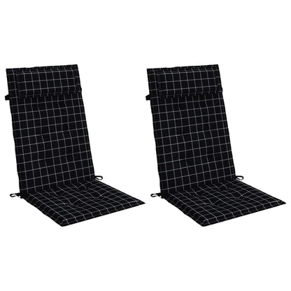 Cuscini Sedia Schienale Alto 2 pz a Quadri Nero Tessuto Oxford