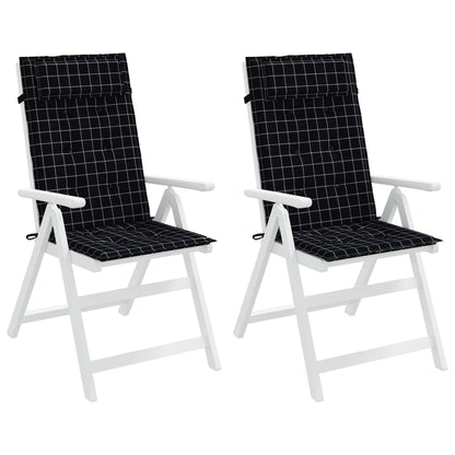 Cuscini Sedia Schienale Alto 2 pz a Quadri Nero Tessuto Oxford