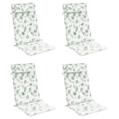 Cuscini Sedia Schienale Alto 4 pz Motivo Foglie Tessuto Oxford