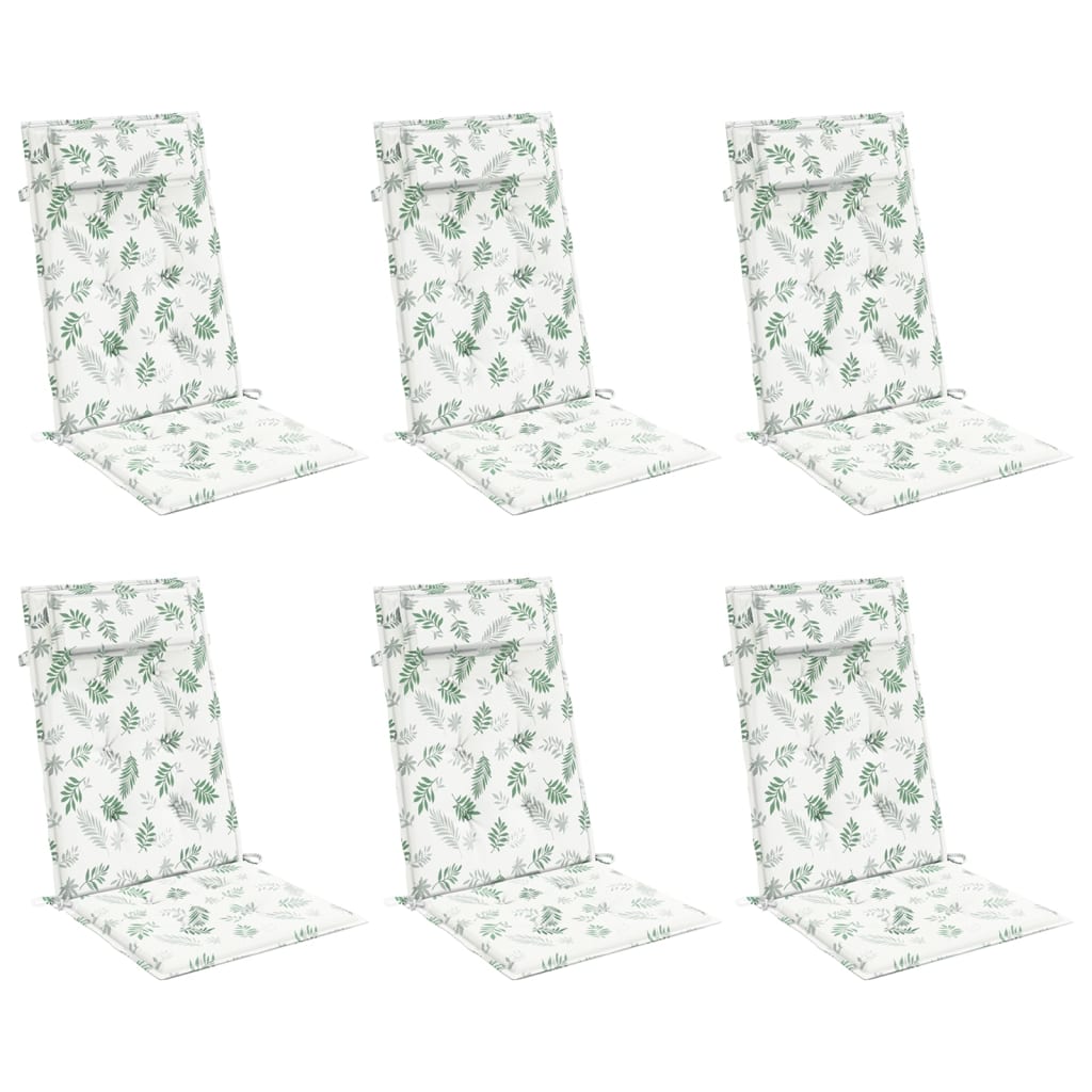 Cuscini Sedia Schienale Alto 6 pz Motivo Foglie Tessuto Oxford