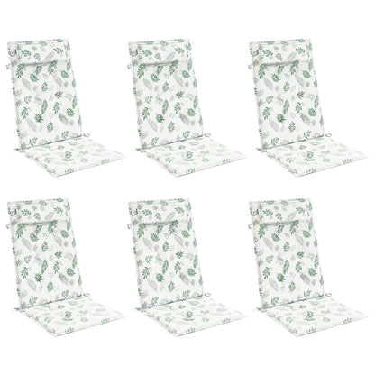 Cuscini Sedia Schienale Alto 6 pz Motivo Foglie Tessuto Oxford
