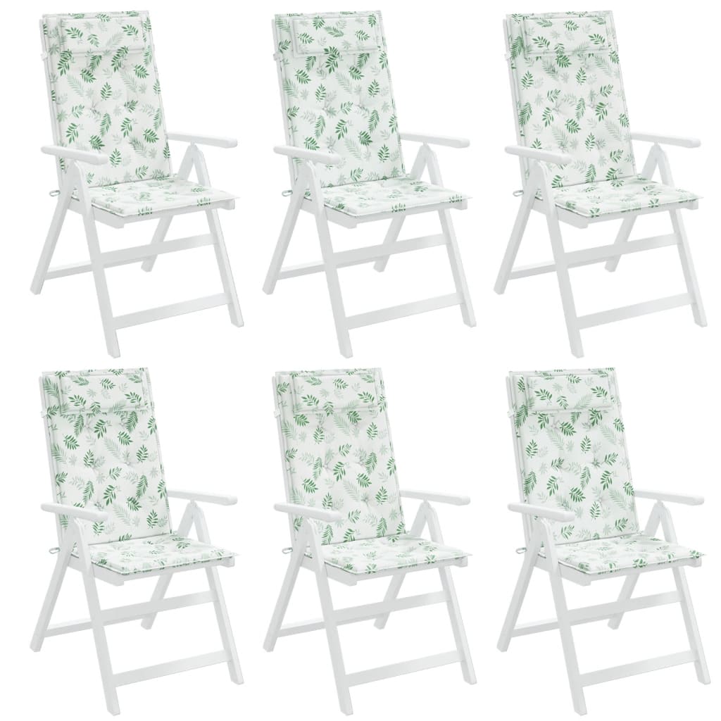 Cuscini Sedia Schienale Alto 6 pz Motivo Foglie Tessuto Oxford