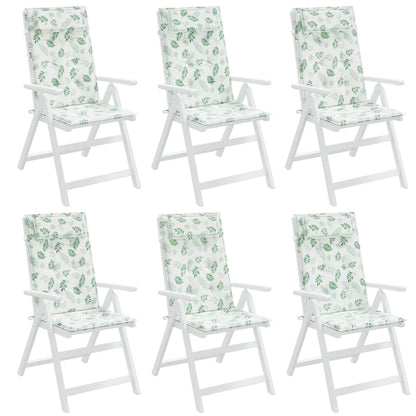 Cuscini Sedia Schienale Alto 6 pz Motivo Foglie Tessuto Oxford