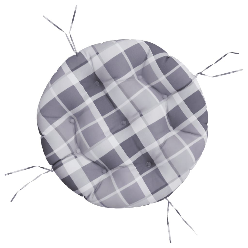 Cuscino Rotondo Grigio Motivo a Quadri Ã˜ 60x11cm Tessuto Oxford