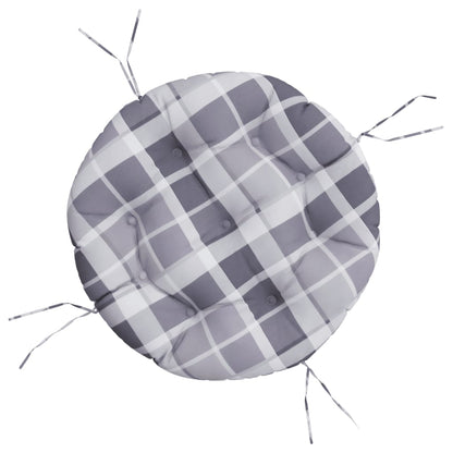 Cuscino Rotondo Grigio Motivo a Quadri Ã˜ 60x11cm Tessuto Oxford