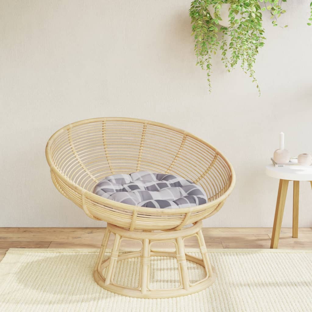 Cuscino Rotondo Grigio Motivo a Quadri Ã˜ 60x11cm Tessuto Oxford