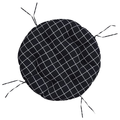 Cuscino Rotondo Nero Motivo a Quadri Ã˜ 60x11cm Tessuto Oxford