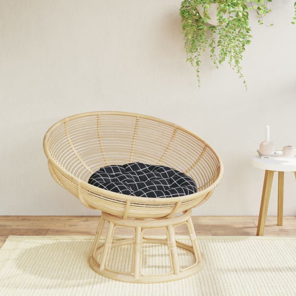 Cuscino Rotondo Nero Motivo a Quadri Ã˜ 60x11cm Tessuto Oxford