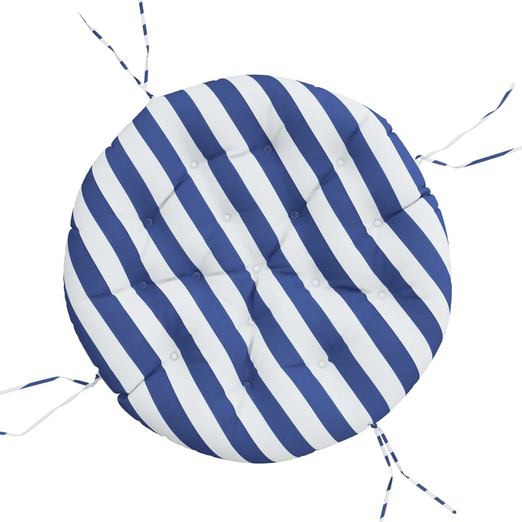 Cuscino Rotondo Righe Blu Bianche Ã˜ 100x11 cm in Tessuto Oxford