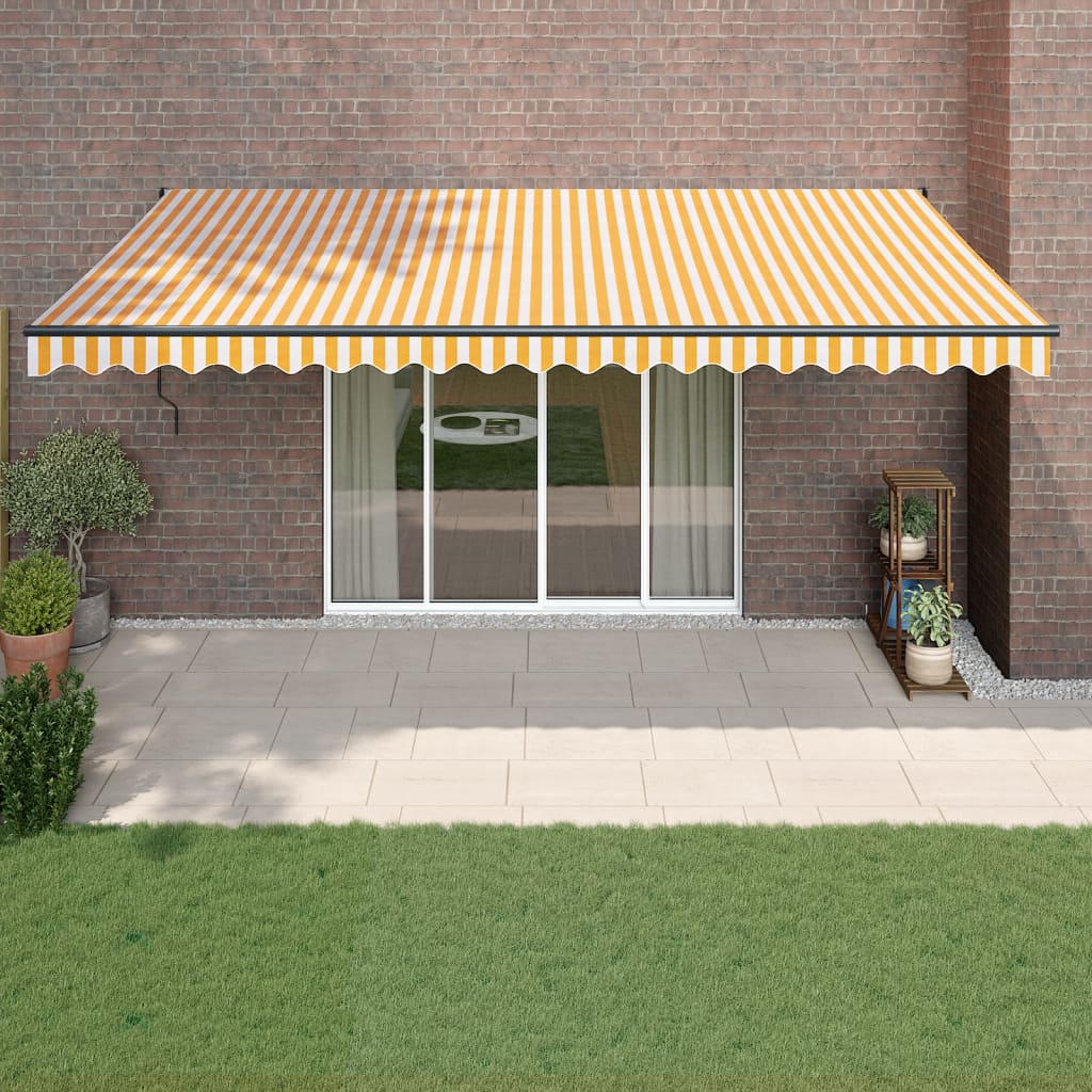 Tenda Sole Retrattile Gialla e Bianca 5x3 m Tessuto e Alluminio