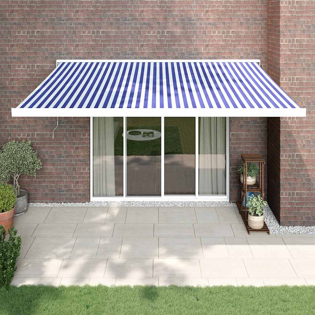 Tenda da Sole Retrattile Blu e Bianca 4x3 m Tessuto e Alluminio