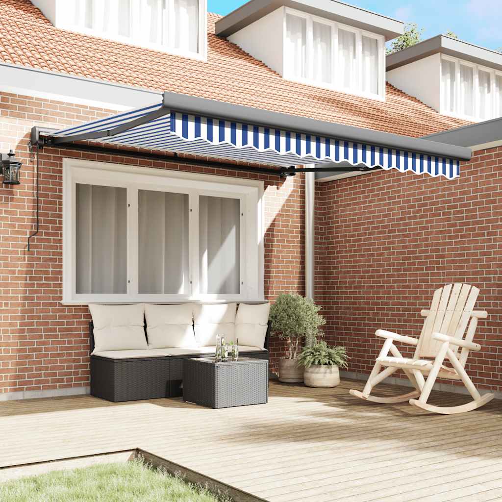 Tenda Sole Retrattile Blu e Bianca 3x2,5 m Tessuto e Alluminio