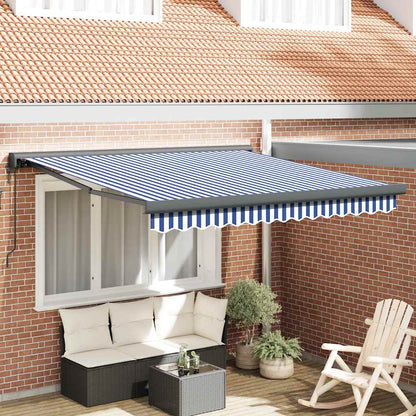 Tenda Sole Retrattile Blu e Bianca 3x2,5 m Tessuto e Alluminio