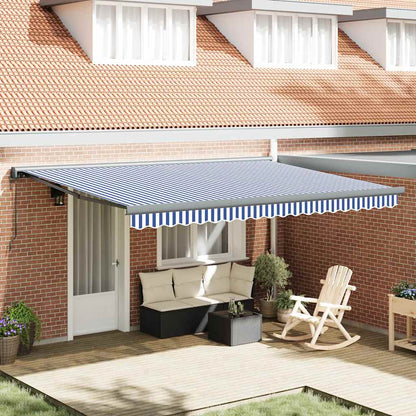 Tenda Sole Retrattile Blu e Bianca 4,5x3 m Tessuto e Alluminio