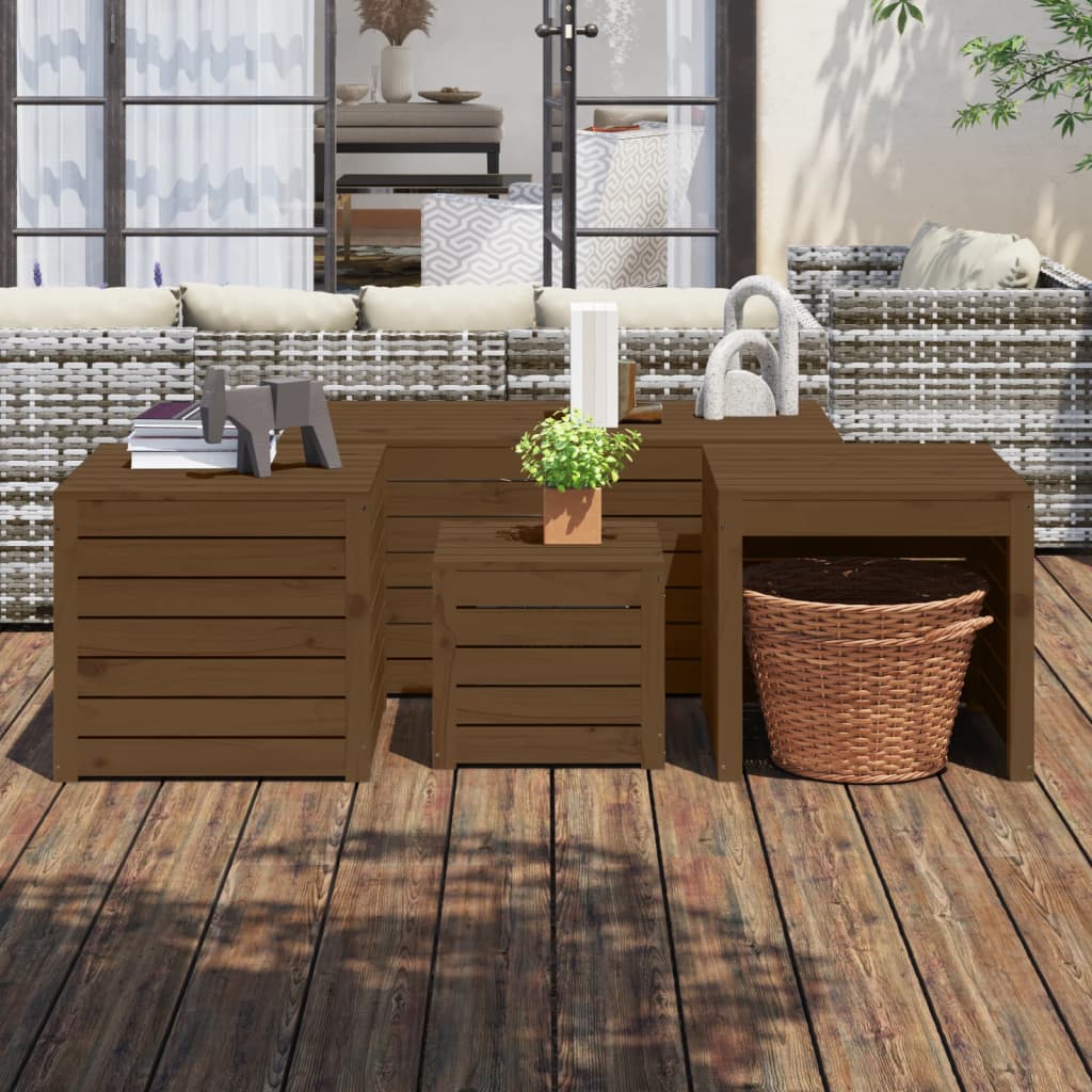 Set Cassette da Giardino 4 pz ambra in Legno Massello di Pino