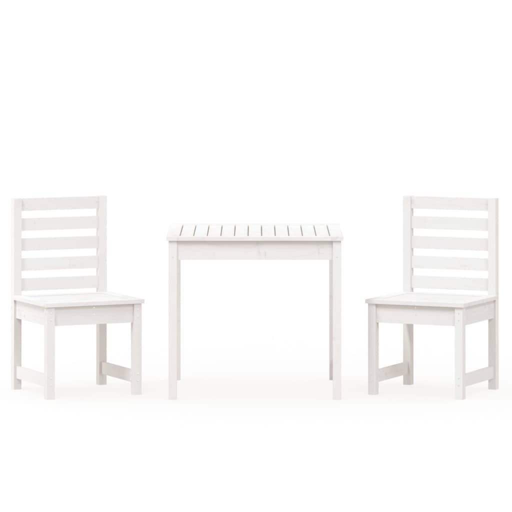 Set da Bistrot da Giardino 3pz Bianco in Legno Massello di Pino