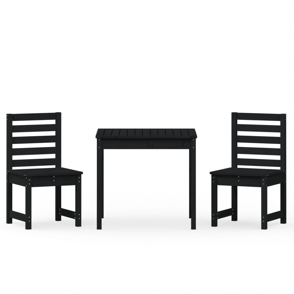 Set da Bistrot da Giardino 3 pz Nero in Legno Massello di Pino