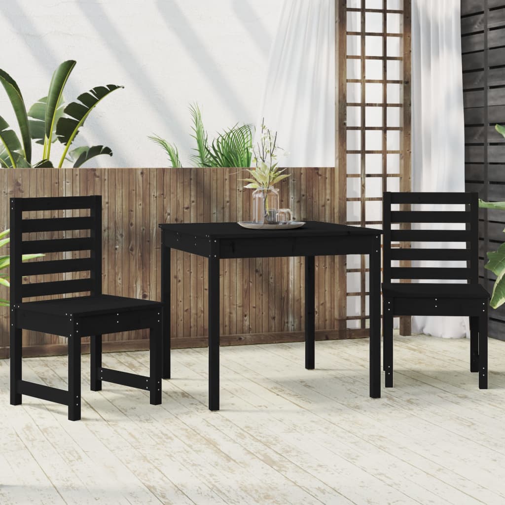 Set da Bistrot da Giardino 3 pz Nero in Legno Massello di Pino