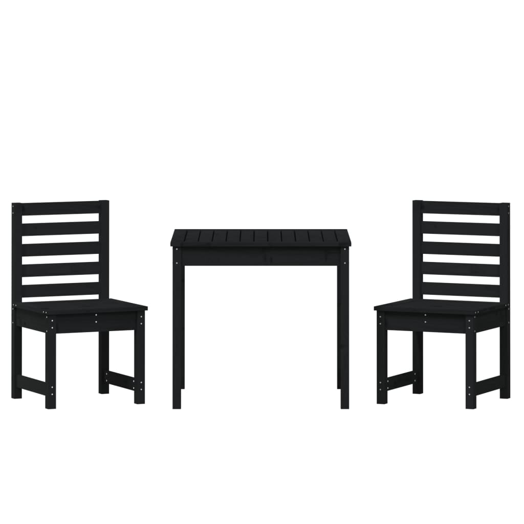 Set da Bistrot da Giardino 3 pz Nero in Legno Massello di Pino