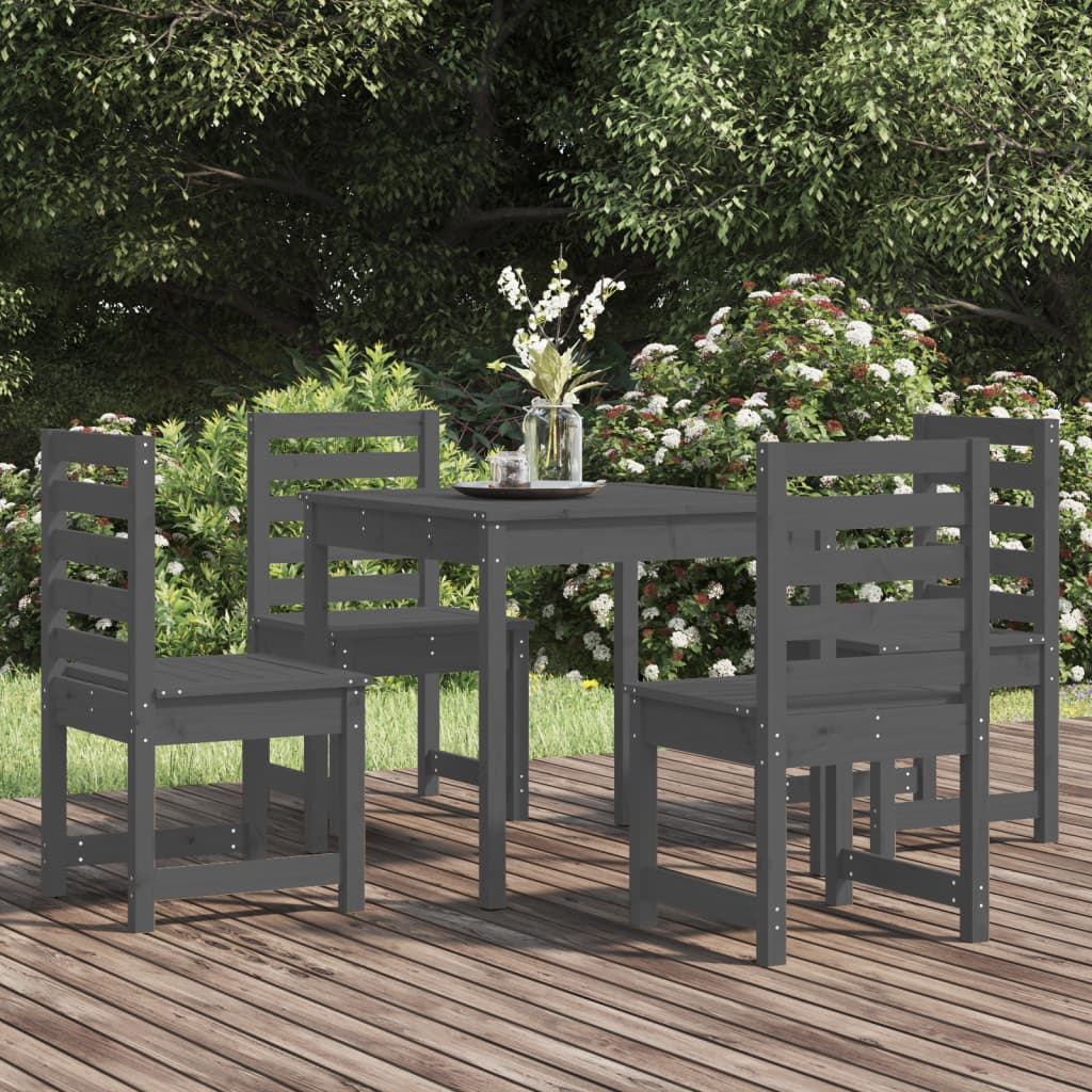 Set da Pranzo per Giardino 5pz Grigio in Legno Massello di Pino