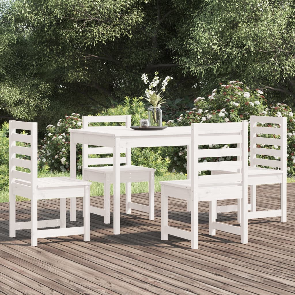 Set da Pranzo per Giardino 5pz Bianco in Legno Massello di Pino