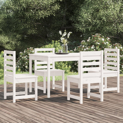 Set da Pranzo per Giardino 5pz Bianco in Legno Massello di Pino
