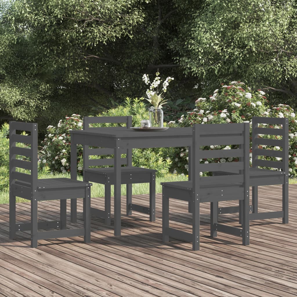 Set da Pranzo per Giardino 5pz Grigio in Legno Massello di Pino