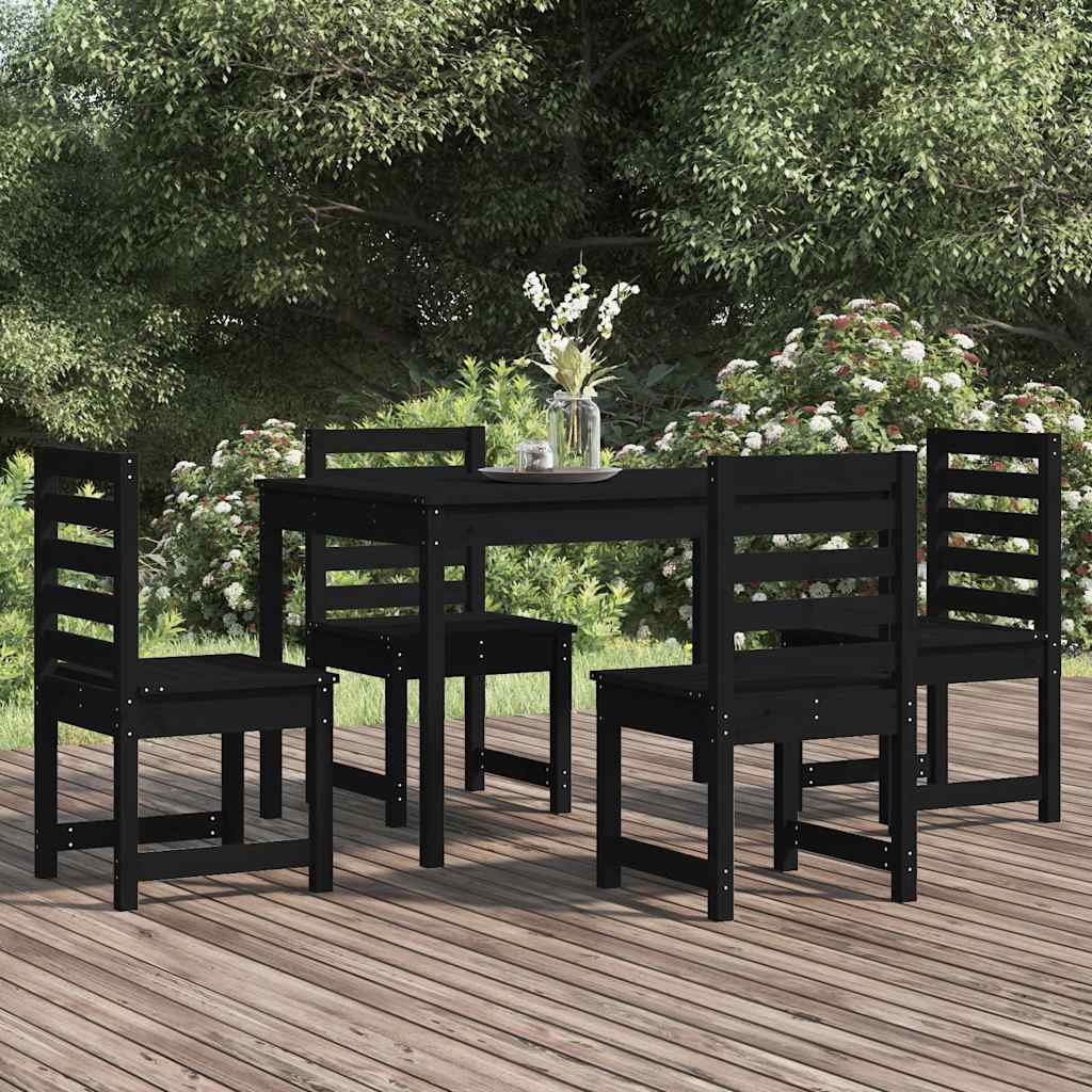 Set da Pranzo per Giardino 5pz Nero in Legno Massello di Pino