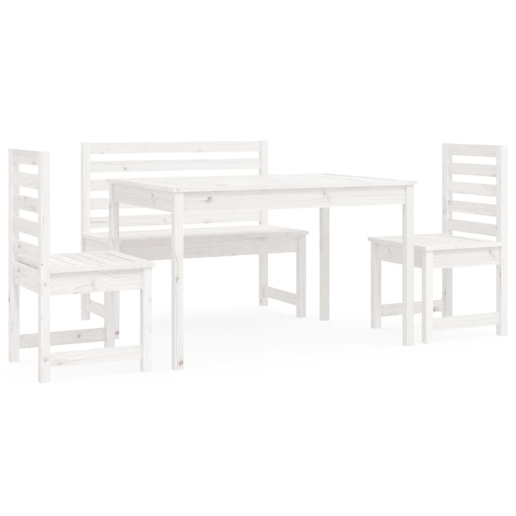 Set da Pranzo per Giardino 4pz Bianco in Legno Massello di Pino